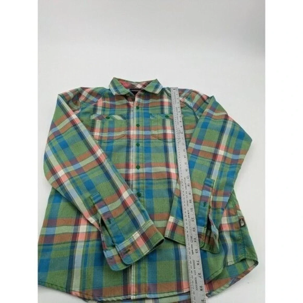 The North Face Flannel Shirt Mens S‎ Green Blue Plaid Long Sleeve Button Front